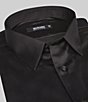 Color:Black - Image 2 - Slim-Fit Point Collar Solid Sateen Dress Shirt