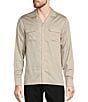 Murano Slim Fit Sateen Solid Long Sleeve Woven Camp Shirt, Color:Beige - Image 1