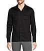Murano Slim Fit Sateen Solid Long Sleeve Woven Camp Shirt, Color:Black - Image 1