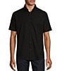 Color:Black - Image 1 - Slim Fit Solid Poplin Short Sleeve Woven Shirt