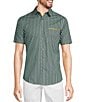 Color:Balsam Green - Image 1 - Verdant Vibes Collection Slim Fit Geo Print Short Sleeve Woven Shirt