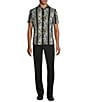 Color:Black - Image 3 - Verdant Vibes Collection Stripe Floral Print Slim Fit Short Sleeve Coatfront Shirt