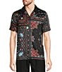 Color:Black - Image 1 - Wanderin West Collection Slim-Fit Bandana Print Short Sleeve Woven Camp Shirt