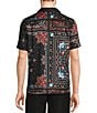 Color:Black - Image 2 - Wanderin West Collection Slim-Fit Bandana Print Short Sleeve Woven Camp Shirt