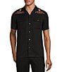 Color:Black - Image 1 - Wanderin West Collection Slim-Fit Embroidered Short-Sleeve Woven Camp Shirt