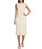 Color:Ivory - Image 3 - Murielle Tweed Midi Front Slit Frayed Edge Coordinating Pencil Skirt