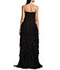 Marchesa Muse by Marchesa Dahlia Chiffon Ruched Cascading Ruffle Strapless A-Line Maxi Dress, Color:Noir - Image 2