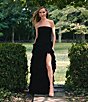 Marchesa Muse by Marchesa Dahlia Chiffon Ruched Cascading Ruffle Strapless A-Line Maxi Dress, Color:Noir - Image 4