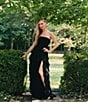 Marchesa Muse by Marchesa Dahlia Chiffon Ruched Cascading Ruffle Strapless A-Line Maxi Dress, Color:Noir - Image 5