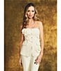 Marchesa Muse by Marchesa Flora Stretch Crepe Applique Strapless Button-Up Vest, Color:Ivory - Image 5