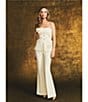 Marchesa Muse by Marchesa Flora Stretch Crepe Applique Strapless Button-Up Vest, Color:Ivory - Image 6