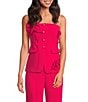 Marchesa Muse by Marchesa Flora Stretch Crepe Applique Strapless Button-Up Vest, Color:Cerise - Image 1