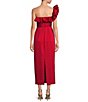 Marchesa Muse by Marchesa Holly Satin 3D Floral Carnation Ruched Sweetheart Neck Asymmetrical One Shoulder Sheath Midi Dress, Color:Rouge - Image 2
