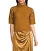 Marchesa Muse by Marchesa Idra Beaded Short Sleeve Turtleneck Knit Sweater, Color:Mustard - Image 1