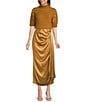 Marchesa Muse by Marchesa Idra Beaded Short Sleeve Turtleneck Knit Sweater, Color:Mustard - Image 3