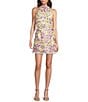 Marchesa Muse by Marchesa Meadow Floral Novelty Embroidered Halter Neck Sleeveless A-Line Dress, Color:Orchid Floral - Image 1