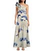 Marchesa Muse by Marchesa Ren Dye Print Two Piece Linen One Shoulder Top & Skirt Set, Color:Blue Dye - Image 1
