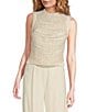 Muse by Marchesa Snowdrop Woven Pearl Rhinestone Mock Neck Sleeveless Fitted Blouse - Image 1