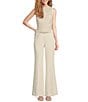 Muse by Marchesa Snowdrop Woven Pearl Rhinestone Mock Neck Sleeveless Fitted Blouse - Image 3