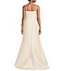 Marchesa Muse by Marchesa Stretch Mikado 3D Rosette Running Side Ruffle Straight Neck Spaghetti Strap Fit and Flare Gown, Color:Vanilla - Image 2