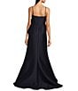 Marchesa Muse by Marchesa Stretch Mikado 3D Rosette Running Side Ruffle Straight Neck Spaghetti Strap Fit and Flare Gown, Color:Midnight - Image 2