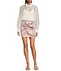 Marchesa Muse by Marchesa Stretch Mikado Rosette Pencil Mini Skirt, Color:Lilac - Image 3