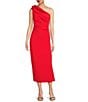 Marchesa Muse by Marchesa Tulip Crepe One Shoulder Midi Dress, Color:Poppy - Image 1