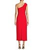 Marchesa Muse by Marchesa Tulip Crepe One Shoulder Midi Dress, Color:Poppy - Image 2
