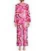 Color:Berry Blush - Image 2 - N by Natori 3/4 Sleeve V-Neck Top & Pant Challis Abstract Print Pajama Set