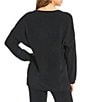 Natori N by Natori Aura Solid Long Sleeve V-Neck Coordinating Knit Lounge Top, Color:Black - Image 2