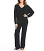 Natori N by Natori Aura Solid Long Sleeve V-Neck Coordinating Knit Lounge Top, Color:Black - Image 3