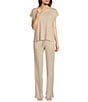 Natori N By Natori Brushed Knit Coordinating Tapered Lounge Pant, Color:Cream - Image 3