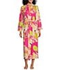 Color:Pink Multi - Image 1 - N By Natori Cozy Knit Garden Print Long Sleeve Shawl Collar Wrap Robe