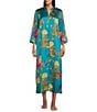 N by Natori Crysanthe Print 3/4 Sleeve Satin Zip Caftan - Image 1