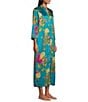 N by Natori Crysanthe Print 3/4 Sleeve Satin Zip Caftan - Image 3