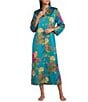 N by Natori Crysanthe Print 3/4 Sleeve Satin Zip Coordinating Caftan - Image 1