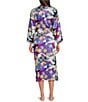Natori N by Natori Deco Satin Patchwork Floral Print Long Sleeve Shawl Collar Coordinating Robe, Color:Magenta - Image 2