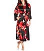 Natori N by Natori Empress Floral Print Long Sleeve Shawl Collar Satin Coordinating Robe, Color:Black - Image 1