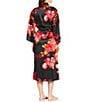 Natori N by Natori Empress Floral Print Long Sleeve Shawl Collar Satin Coordinating Robe, Color:Black - Image 2