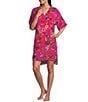 N By Natori Fleur Dragon 3/4 Sleeve V-Neck Woven Challis Sleepshirt - Image 1
