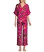 N By Natori Fleur Dragon Short Sleeve V-Neck Woven Challis Pajama Set - Image 1