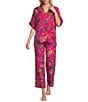 N By Natori Fleur Dragon 3/4 Sleeve V-Neck Woven Challis Pajama Set - Image 1