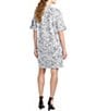 Color:Black/White - Image 2 - N by Natori Floral Jacquard Knit Cuffed Elbow Sleeve Round Neck Side Pocket Shift Dress
