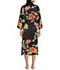 Color:Black Multi - Image 2 - N by Natori Floral Long Sleeve Shawl Collar Coordinating Satin Robe