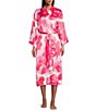 N by Natori Floria Floral Print Long Sleeve Shawl Collar Satin Coordinating Robe - Image 1
