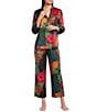 N by Natori Harvest Satin Floral Print 3/4 Sleeve Mandarin Collar Long Pajama Set - Image 1