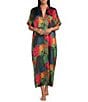 N by Natori Harvest Satin Floral Print Short Sleeve Mandarin Collar Caftan - Image 1