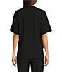 Color:Black - Image 2 - N by Natori Knit Short Sleeve Mandarin Collar Coordinating Lounge Top