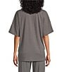 Color:Heather Grey - Image 2 - N by Natori Knit Short Sleeve Mandarin Collar Coordinating Lounge Top