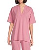 Natori N by Natori Knit Short Sleeve Mandarin Collar Coordinating Lounge Top, Color:Aurora - Image 1